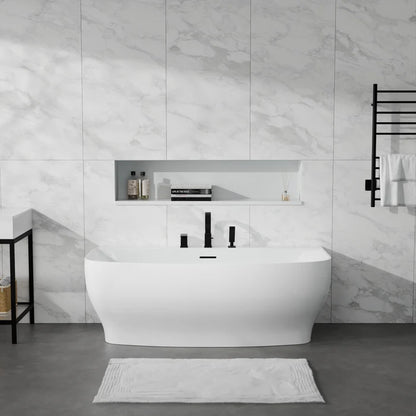 Bank Series 65 in. x 31 in. Flat Bottom Acrylic Freestanding Soaking Bathtub with Center Drain, Polished Chrome Faucet