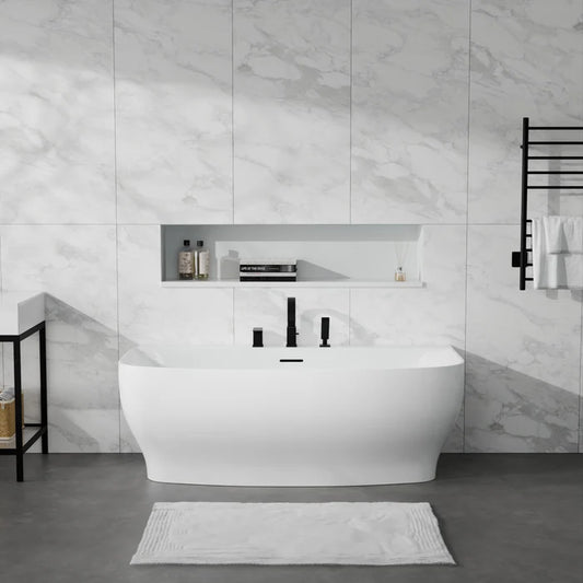 Bank Series 65 in. x 31 in. Flat Bottom Acrylic Freestanding Soaking Bathtub with Center Drain, Polished Chrome Faucet