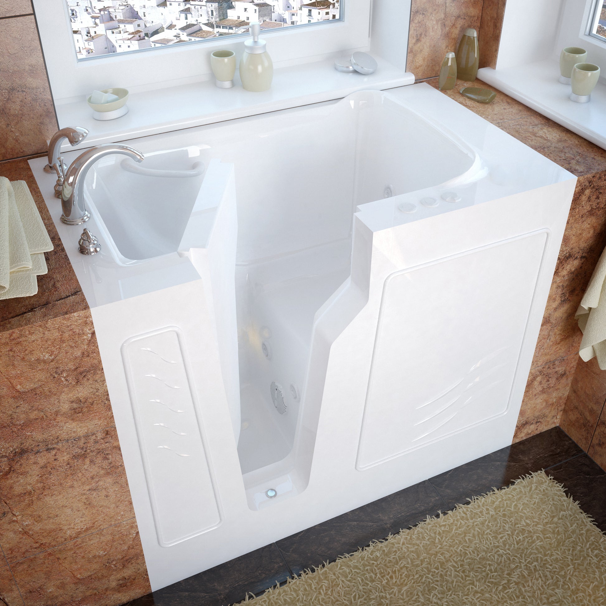MediTub walk-in bathtub, white, left-drain with whirlpool jets, 26x46.