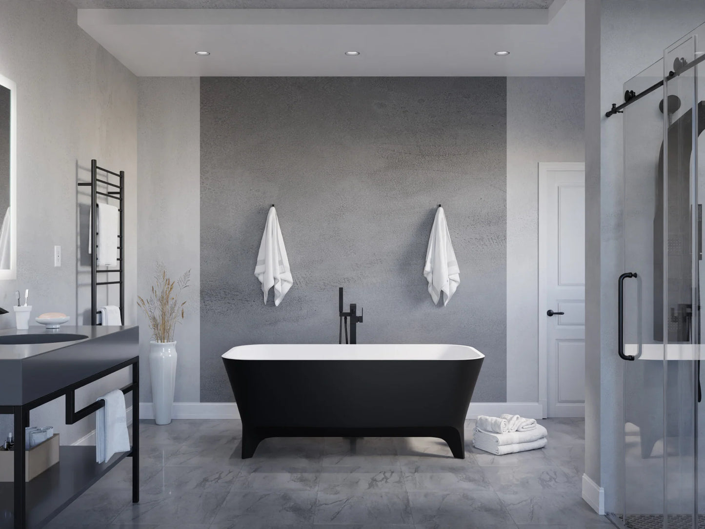 Nightshade Series 63 in. x 32 in. Soaking Freestanding Bathtub with Center Drain in Matte Black Exterior and Feet