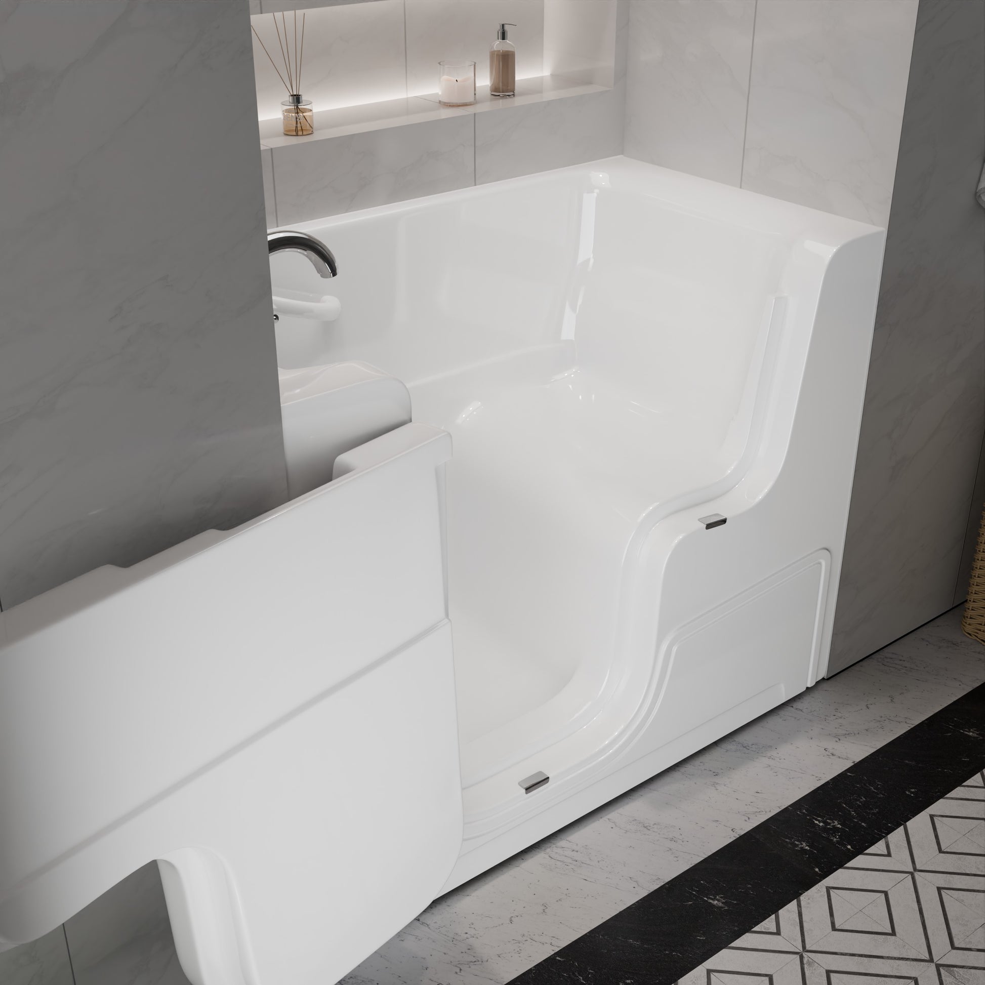 MediTub Collection 29x52 left side drain white alcove bathtub with chrome faucet set