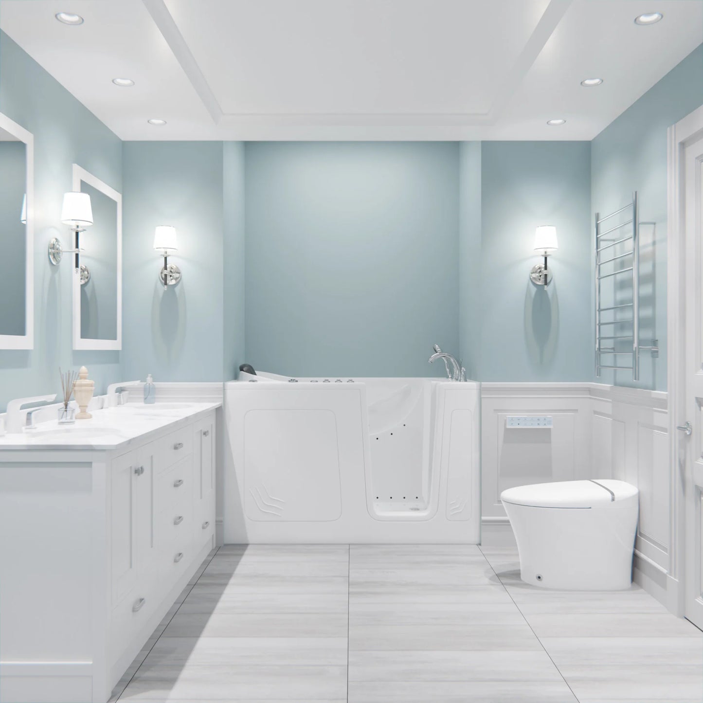 Nimbus Series 32 in. L x 60 in. W Right Side Drain Dual Jetted Bathtub in White with Microbubbles Jet