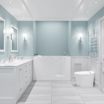 Nimbus Series 32 in. L x 60 in. W Right Side Drain Dual Jetted Bathtub in White with Microbubbles Jet