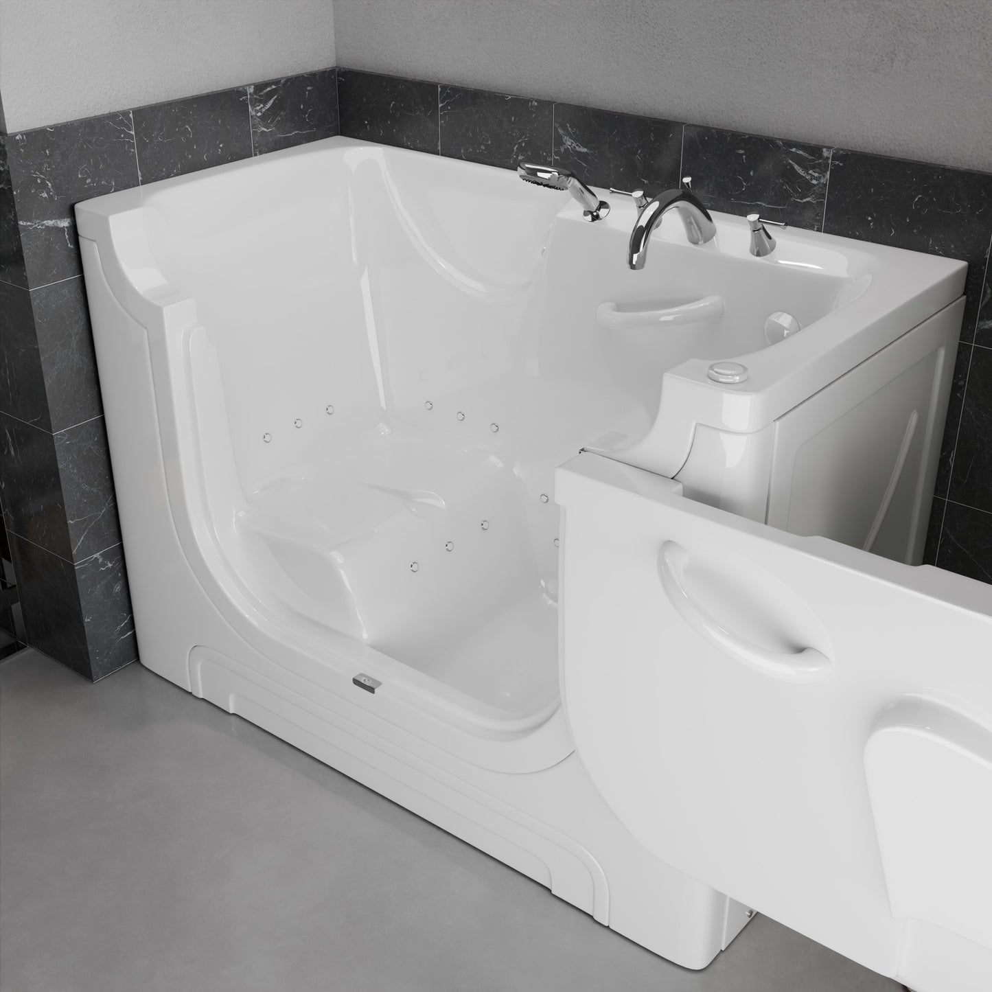 MediTub Collection 30x60 white air-jet alcove bathtub with right-side drain and chrome fixtures