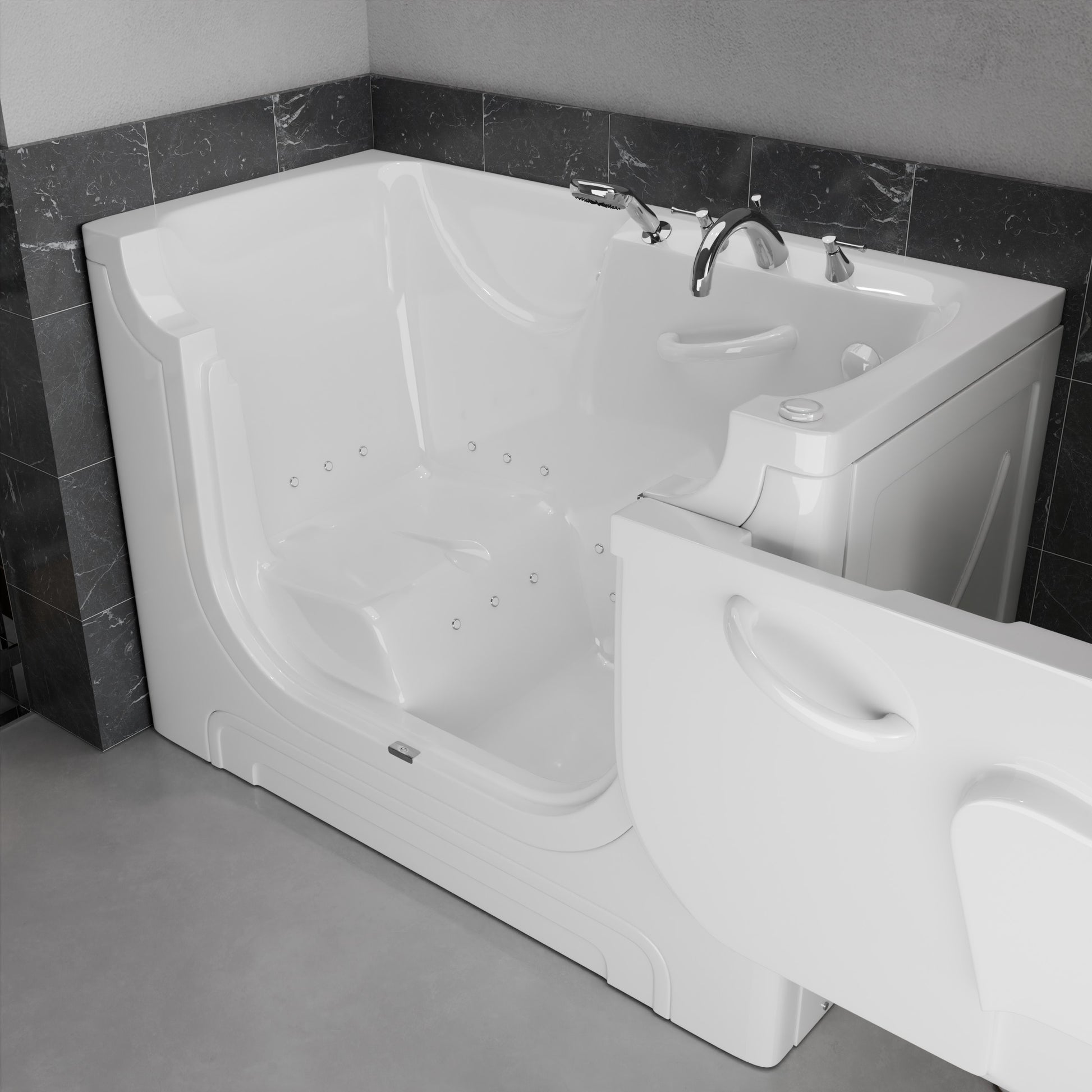 MediTub Collection 30x60 white air-jet alcove bathtub with right-side drain and chrome fixtures