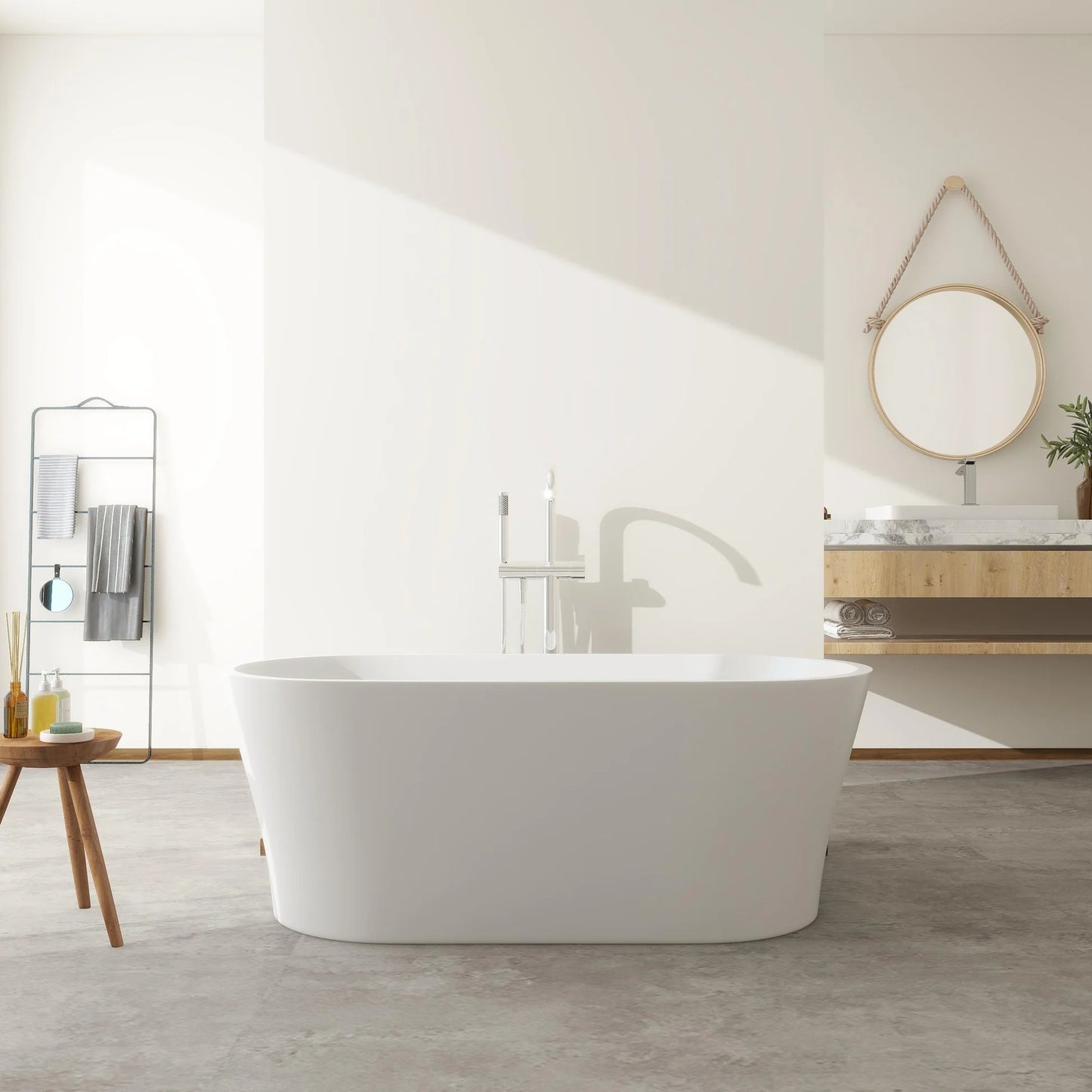 Flatbottom Freestanding Soaking Bathtub in  White/Polished Chrome