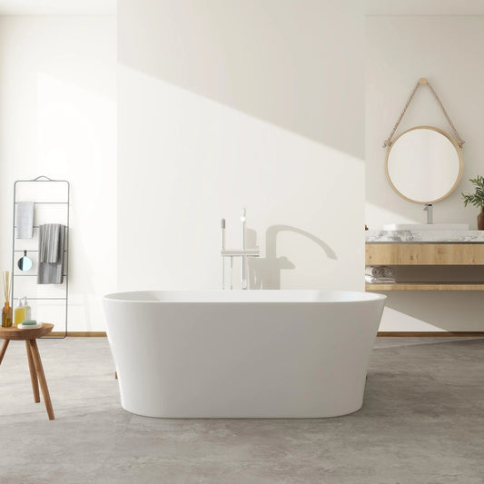 Flatbottom Freestanding Soaking Bathtub in  White/Polished Chrome
