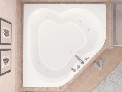 Beryl Series 84 in. x 62 in. Corner Whirlpool Bathtub with Center drain and V-Style Back Jets in Glossy Smooth White
