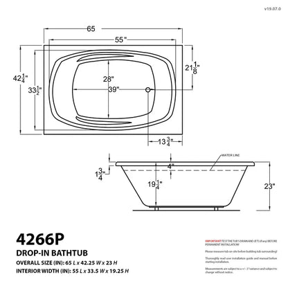 Tigers Eye Series 65 in. x 42 in. Rectangular Air Bathtub with Right Side Drain and Aromatherapy in Glossy Smooth White