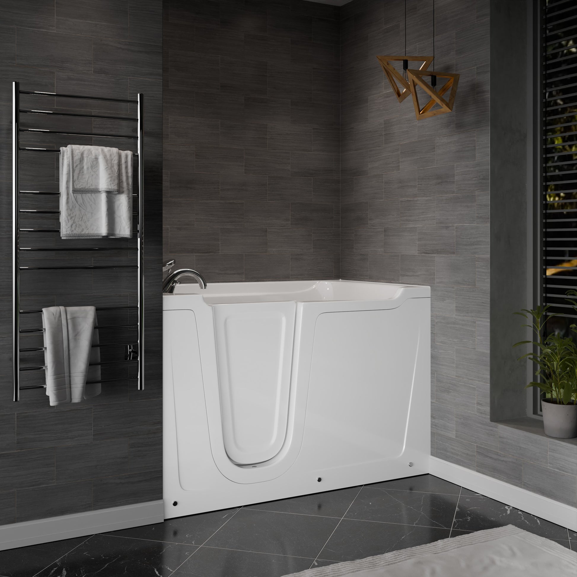 MediTub Collection 36x60 left-side drain jetted soaker bathtub, white, with fast filling faucet set.