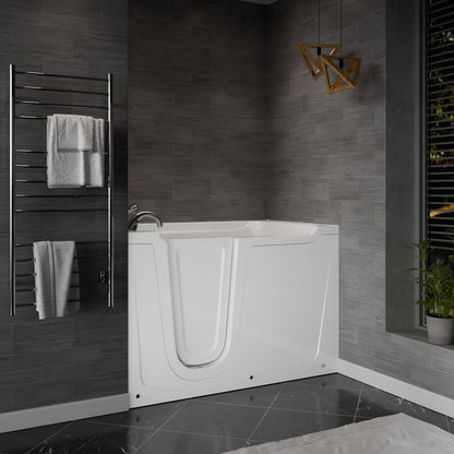 MediTub Collection 36x60 left-side drain jetted soaker bathtub, white, with fast filling faucet set.