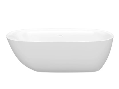 Ami Series 59 in. x 30 in. Flat Bottom Acrylic Freestanding 79 Gallon Soaking Bathtub with Center Drain in Glossy White