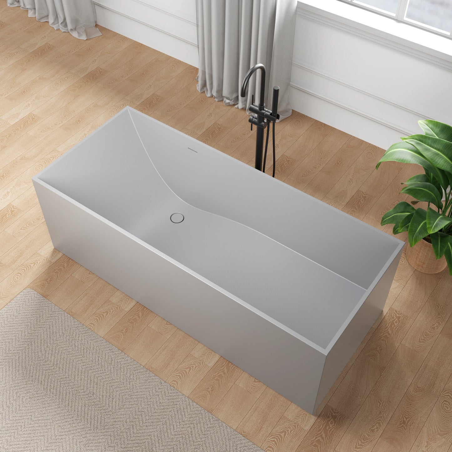 Palace Series 67 in. x 32 in. Flat Bottom Solid Surface Freestanding Soaking Bathtub with Reversible Drain in Slate Gray