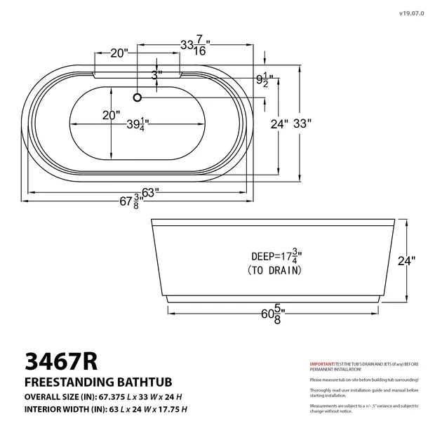Atlantis Whirlpools Royale 34 x 67 Oval Freestanding Air & Whirlpool Water Jetted Bathtub
