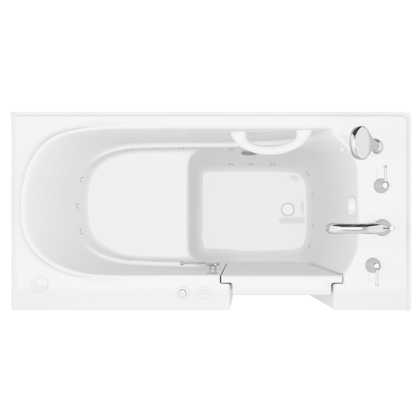 MediTub Collection 26 x 53 right-side drain air-jetted bathtub, white, chrome faucet top-down view