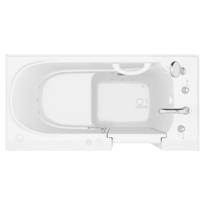 MediTub Collection 26 x 53 right-side drain air-jetted bathtub, white, chrome faucet top-down view