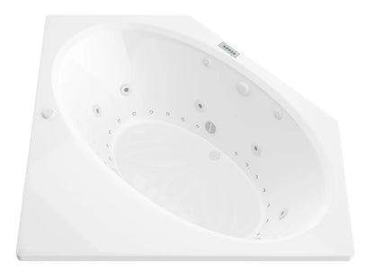 Mali Series 83 in. x 62 in. Corner Whirlpool Bathtub with Center drain and V-Style Back Jets in Glossy Smooth White