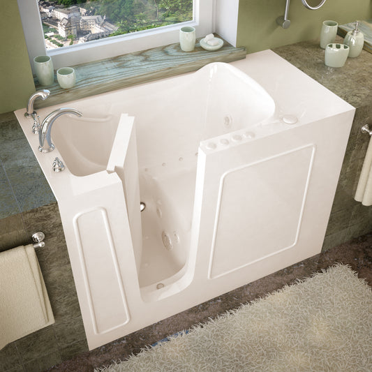 MediTub walk-in bathtub, biscuit color, 26 x 53, left drain, whirlpool and air jets