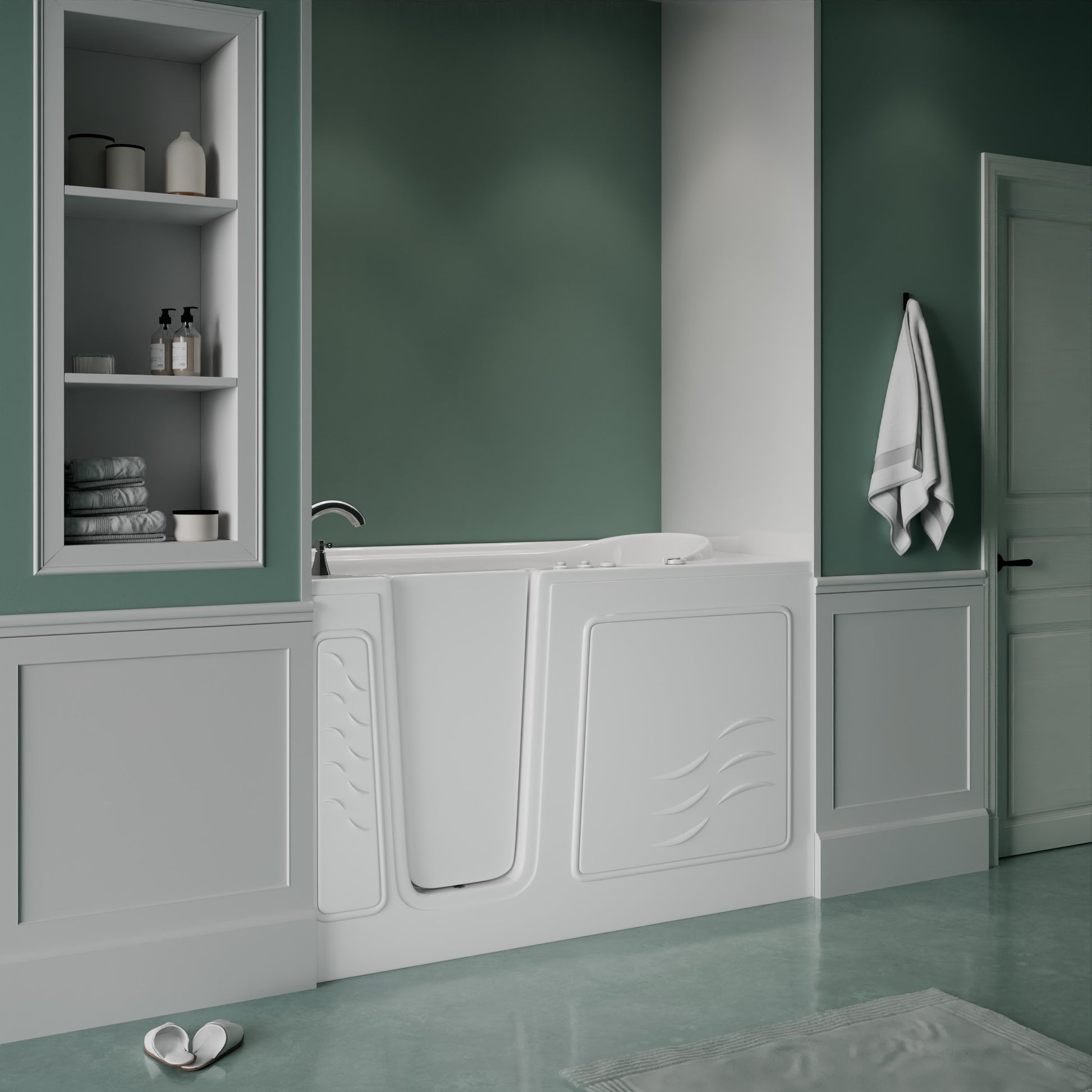 MediTub 30x59 Whirlpool jetted bathtub with left drain and powered fast drain, white