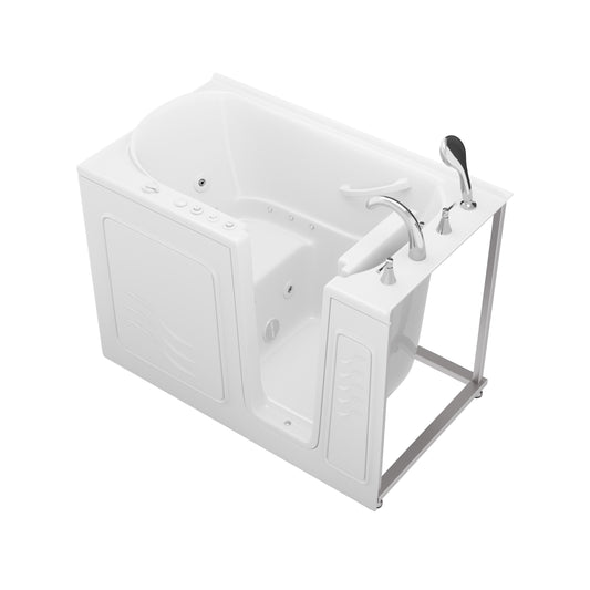 MediTub Collection 30x52 white jetted bathtub with right-side drain and powered fast drain