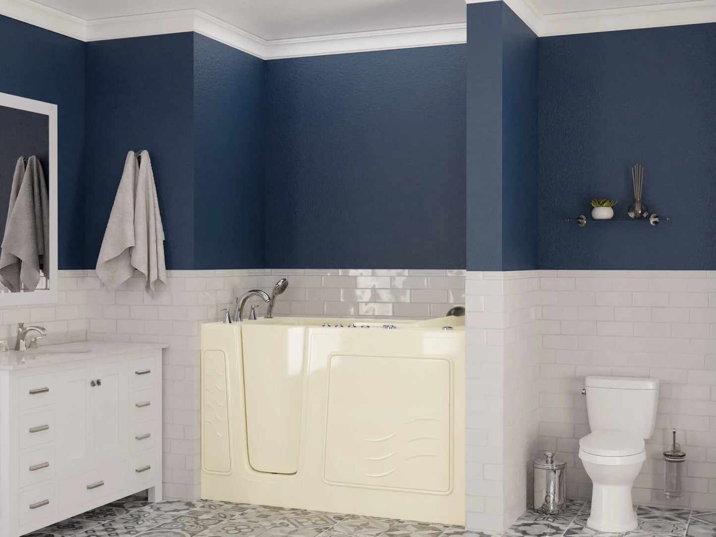 Nimbus Series 30 in. L x 59 in. W Right Side Drain Dual Jetted Bathtub in Biscuit with Microbubbles Jet