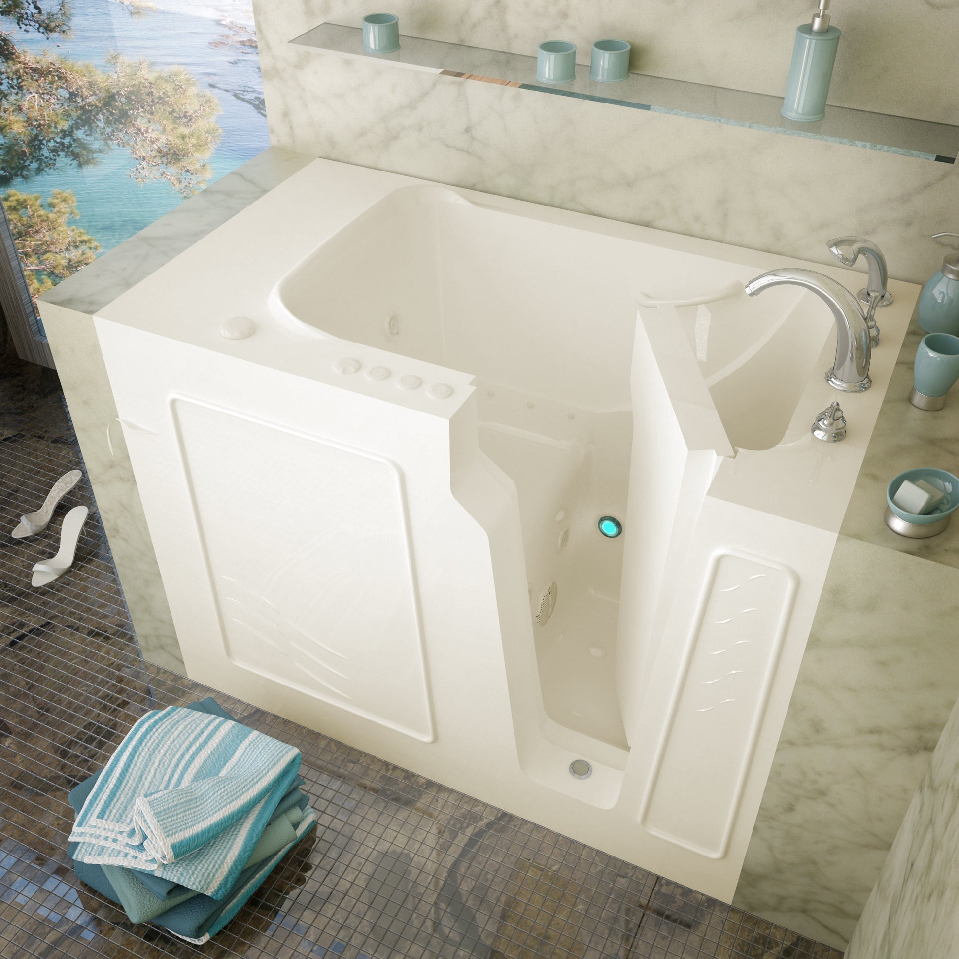 MediTub walk-in bathtub 29x52 biscuit color with right drain, whirlpool and air jets