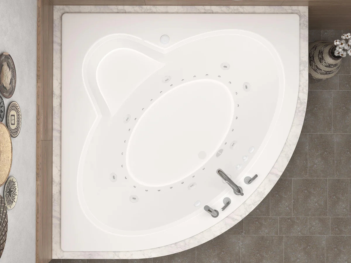 Jasper 85 in. x 67 in. Corner Whirlpool and Air Bathtub with Center drain and VS Jets and Aromatherapy in Glossy White