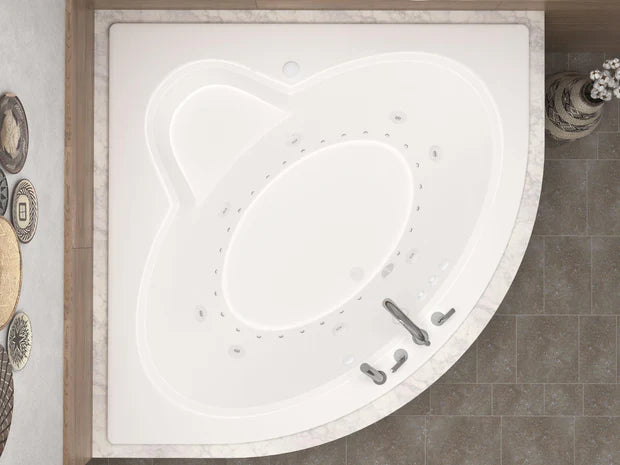 Jasper 85 in. x 67 in. Corner Whirlpool and Air Bathtub with Center drain and VS Jets and Aromatherapy in Glossy White