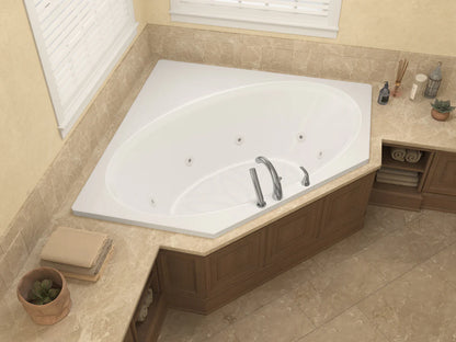 Mali Series 83 in. x 62 in. Corner Whirlpool Bathtub with Center drain and V-Style Back Jets in Glossy Smooth White