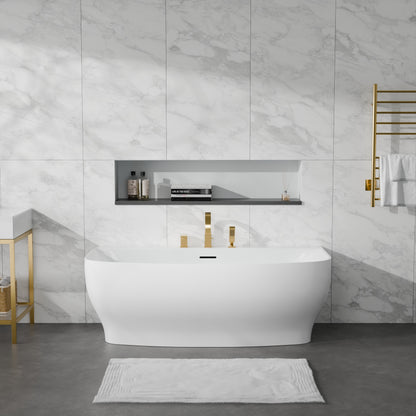 Bank Series 65 in. x 31 in. Flat Bottom Acrylic Freestanding Soaking Bathtub with Center Drain, Brushed Gold Faucet