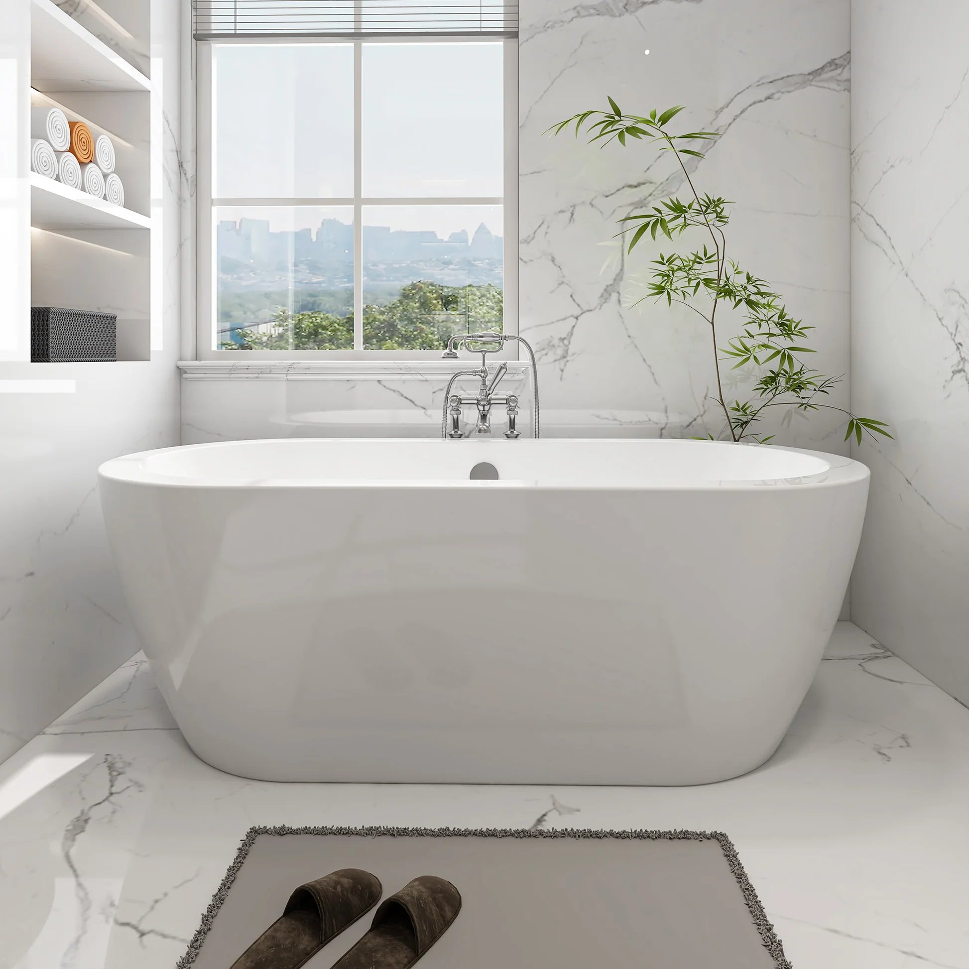 Flatbottom Freestanding Soaking Bathtub in White/Polished Chrome by Vanity Art