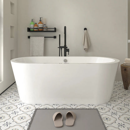 Flatbottom Freestanding Soaking Bathtub in White/Polished Chrome by Vanity Art