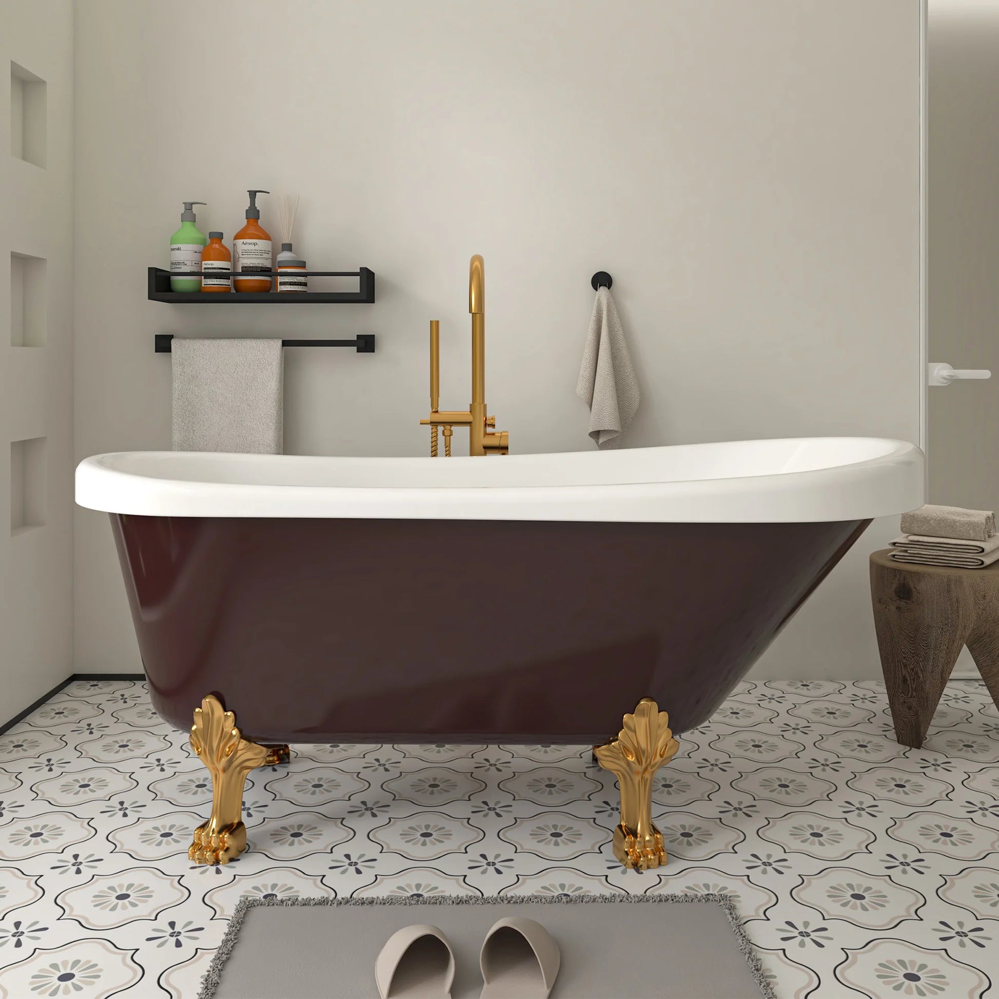 Clawfoot Freestanding Soaking Bathtub in Red/Polished Chrome by Vanity Art