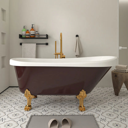 Clawfoot Freestanding Soaking Bathtub in Red/Polished Chrome by Vanity Art