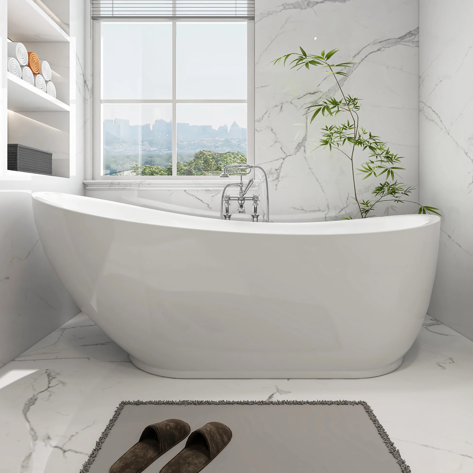 Flatbottom Freestanding Soaking Bathtub in White/Polished Chrome by Vanity Art