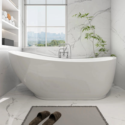 Flatbottom Freestanding Soaking Bathtub in White/Polished Chrome by Vanity Art