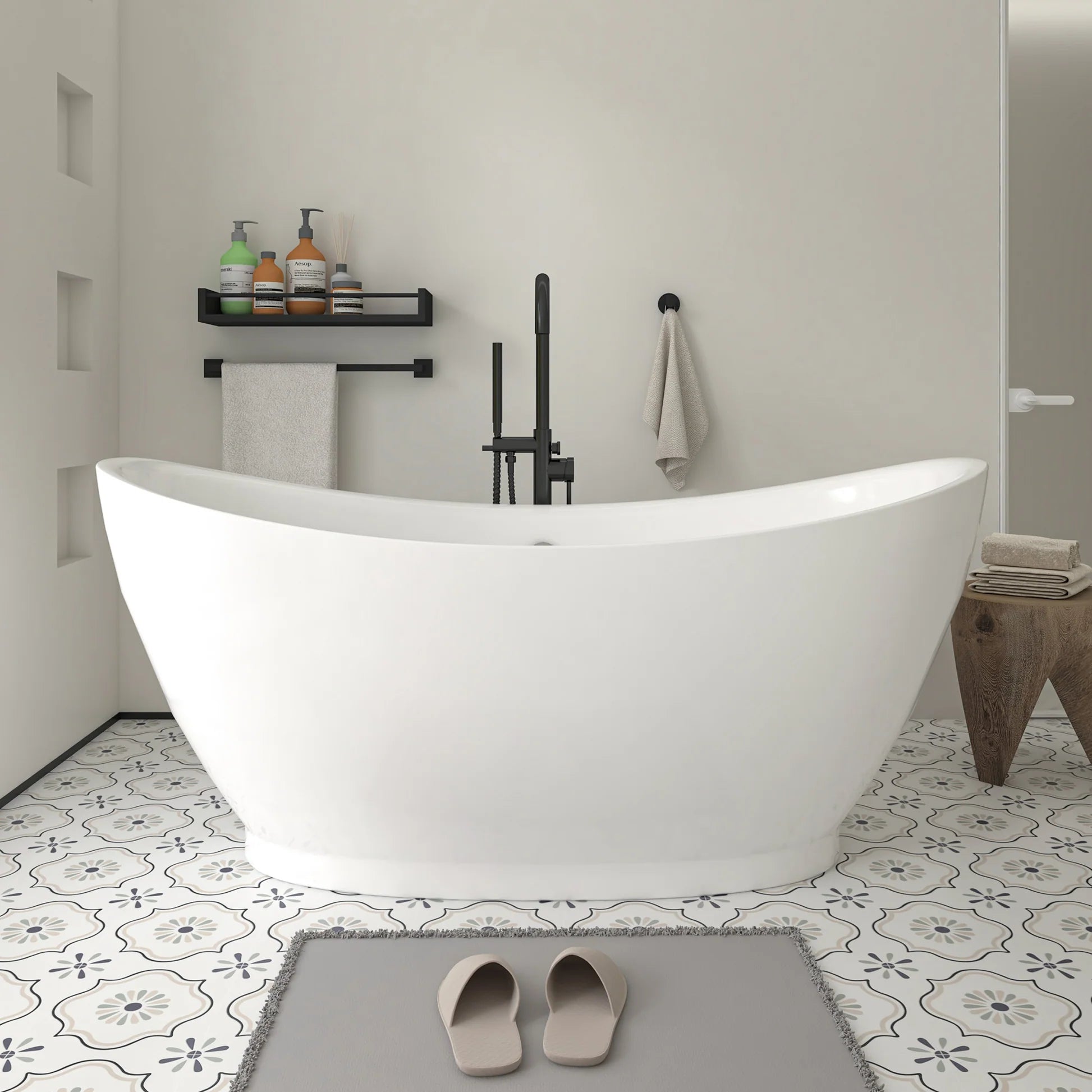 Flatbottom Freestanding Soaking Bathtub in White/Polished Chrome by Vanity Art