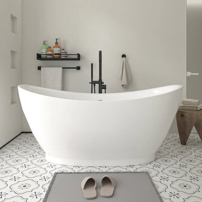 Flatbottom Freestanding Soaking Bathtub in White/Polished Chrome by Vanity Art