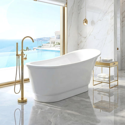 Prima Series 67 in. x 31 in. Flat Bottom Acrylic Freestanding Soaking Bathtub with Center Drain in Glossy White