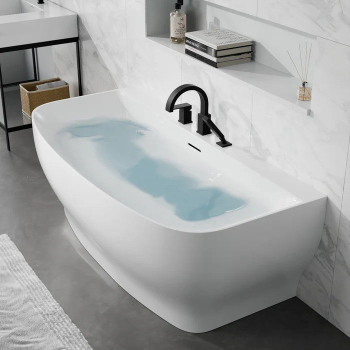 Bank Series 65 in. x 31 in. Flat Bottom Acrylic Freestanding Soaking Bathtub with Center Drain, Polished Chrome Faucet