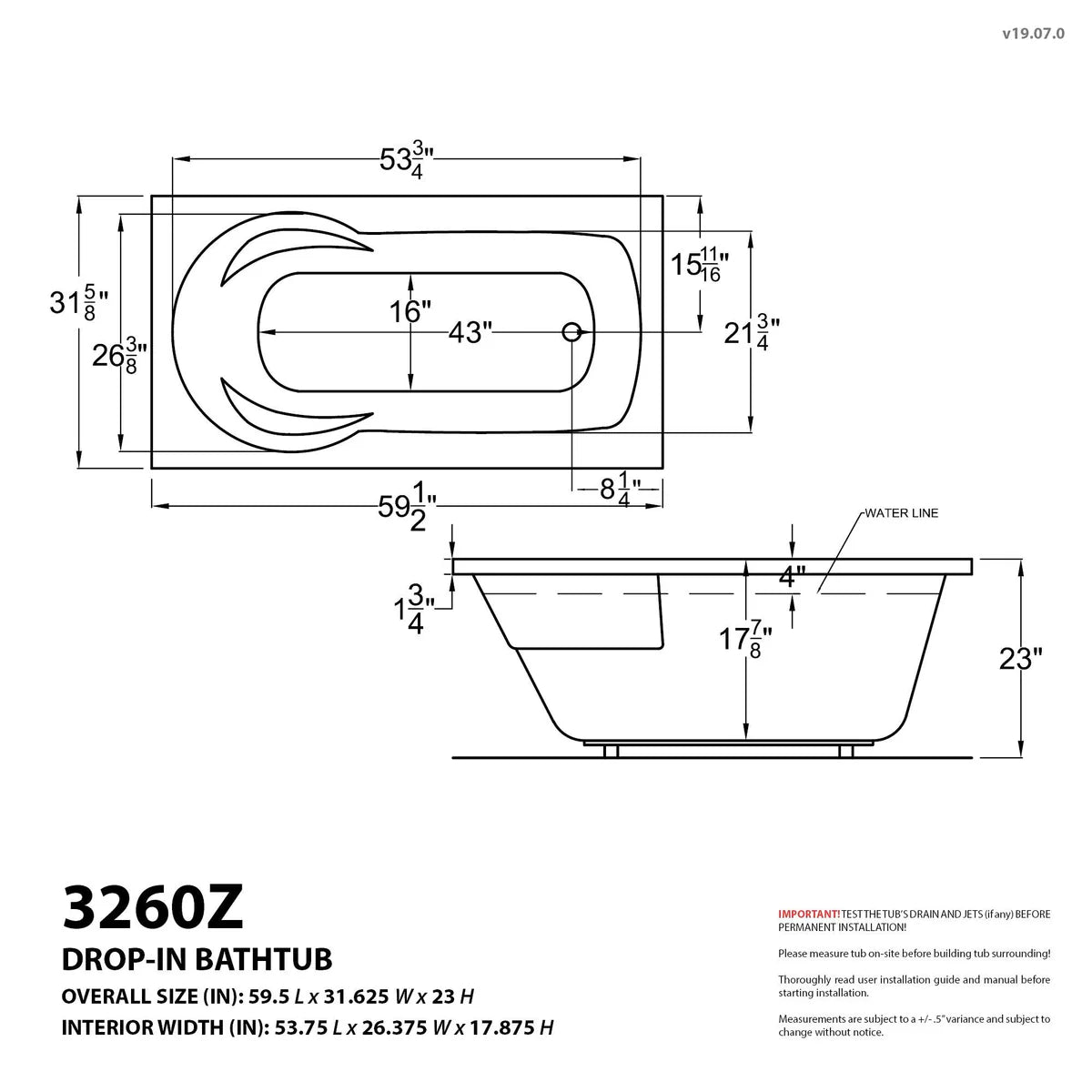 Atlantis Whirlpools Zepher 32 x 60 Rectangular Air Jetted Bathtub