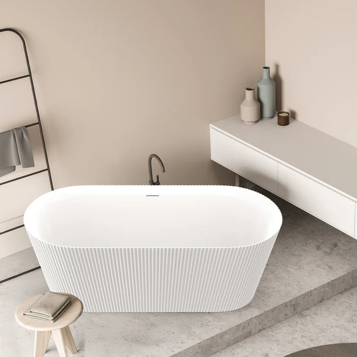 Bailey 65 in. Acrylic and Solid Surface Glossy Flatbottom Freestanding Soaking Bathtub in White