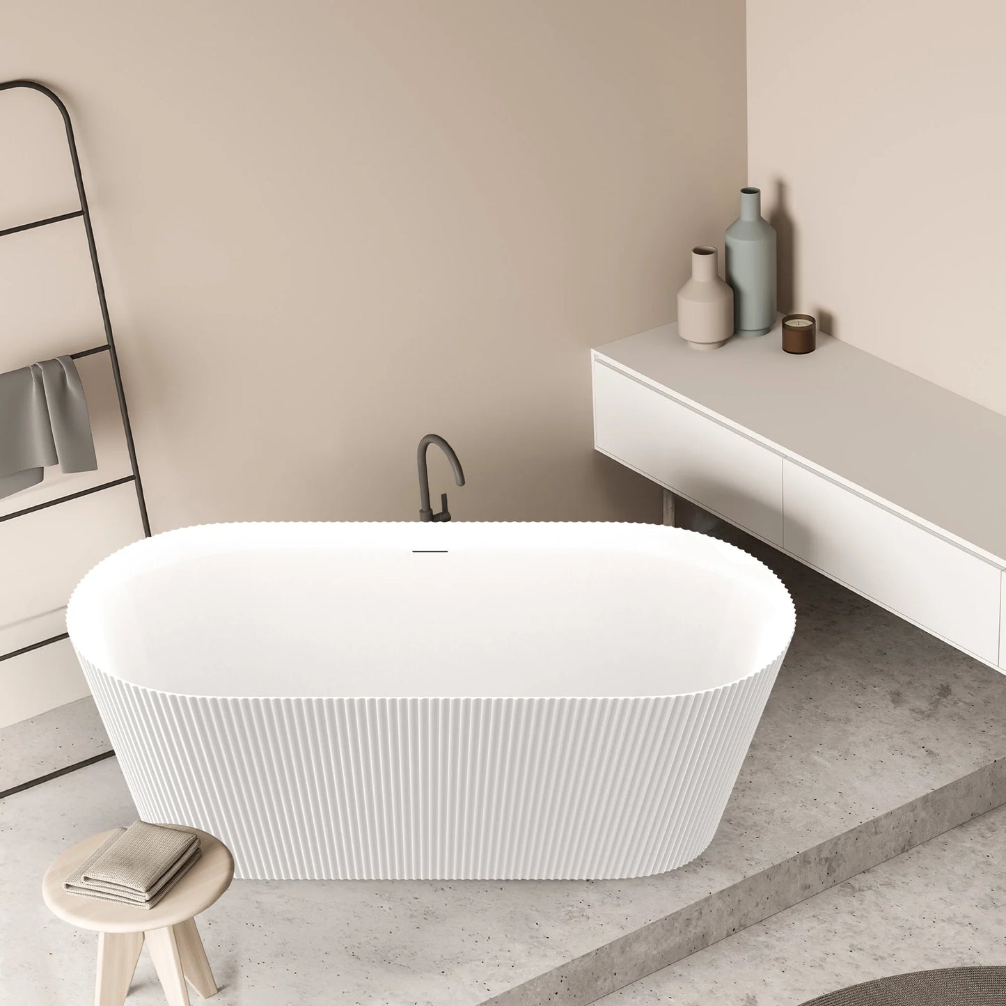 Bailey 59 in. Acrylic and Solid Surface Glossy Flatbottom Freestanding Soaking Bathtub in White