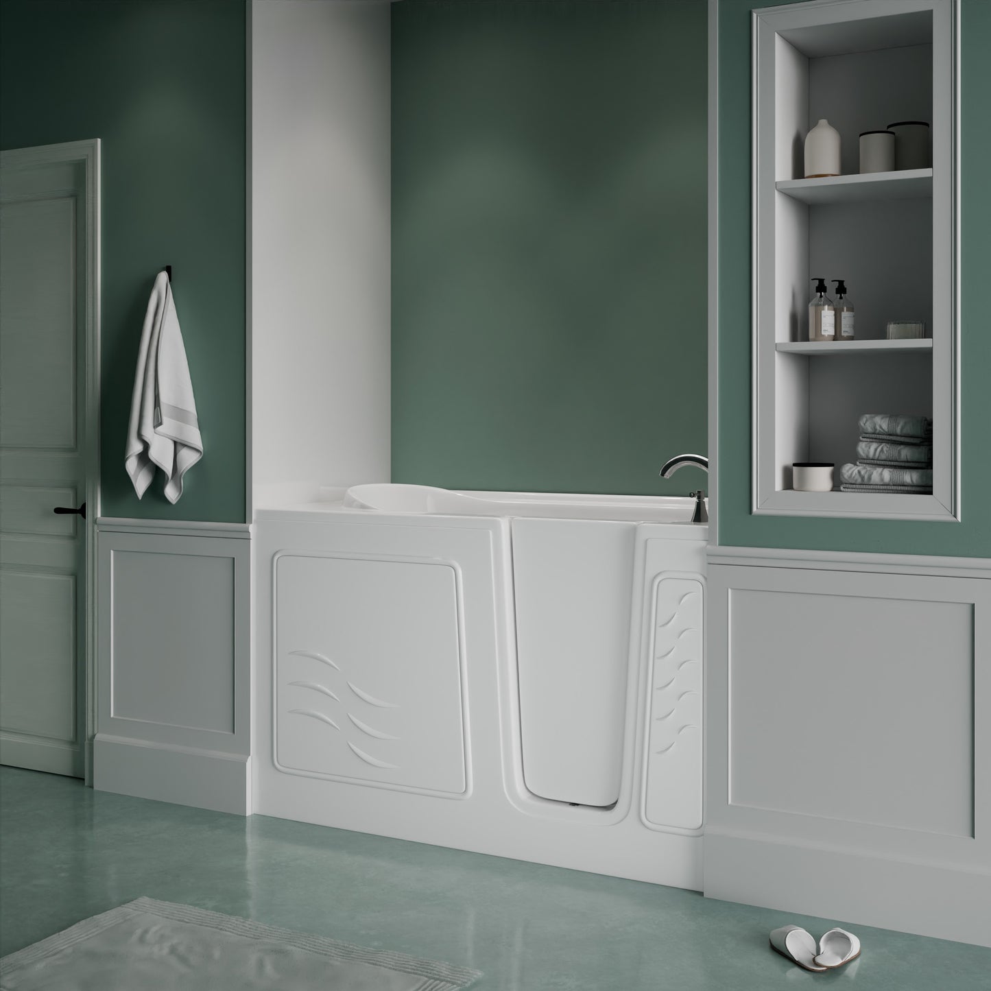 MediTub white right-side drain alcove soaker tub with fast-fill faucet set