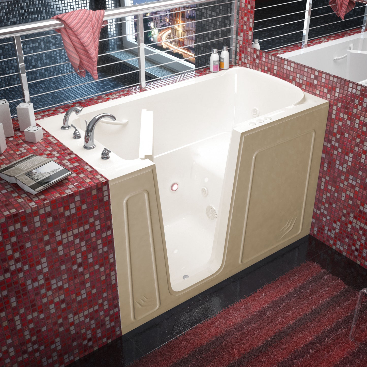 MediTub walk-in bathtub, biscuit color, 32x60 left-drain whirlpool jets