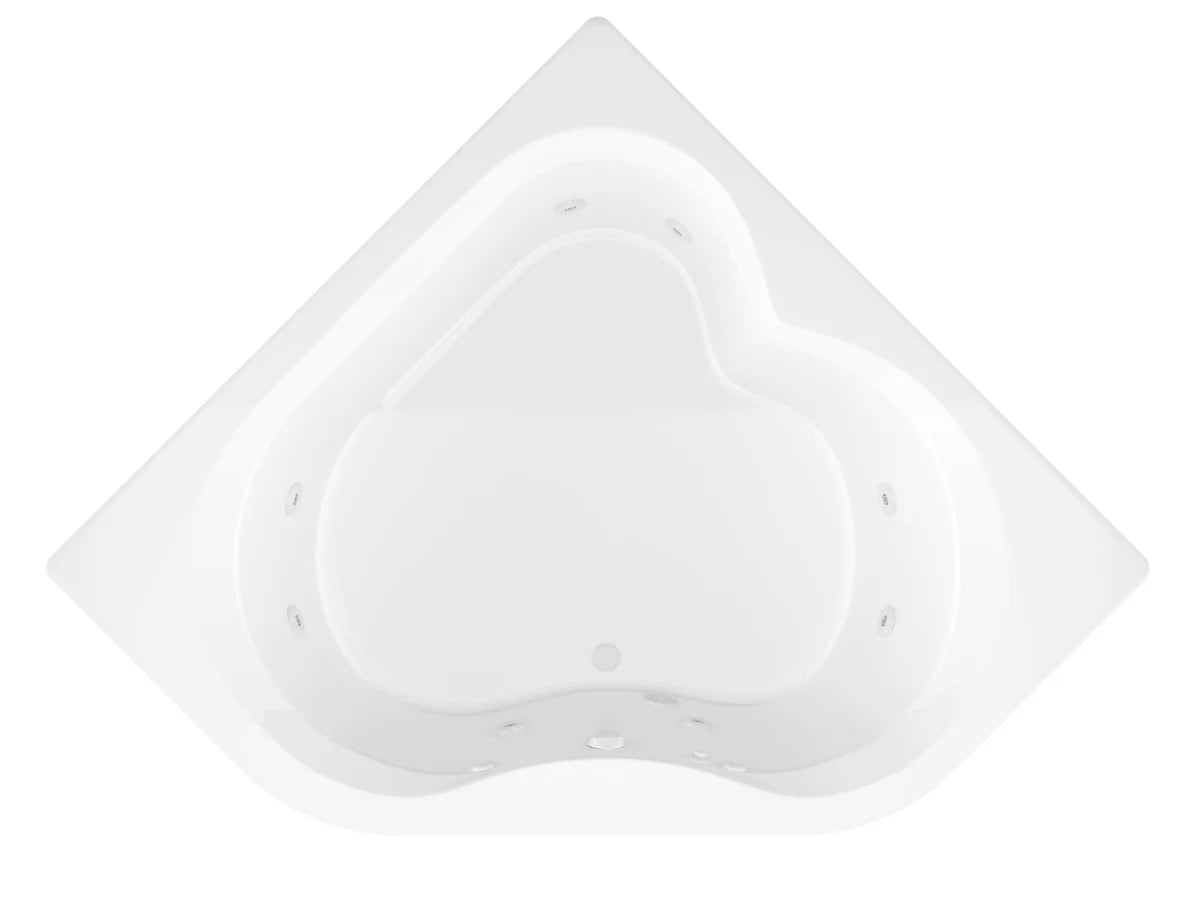 Beryl Series 84 in. x 62 in. Corner Whirlpool Bathtub with Center drain and V-Style Back Jets in Glossy Smooth White