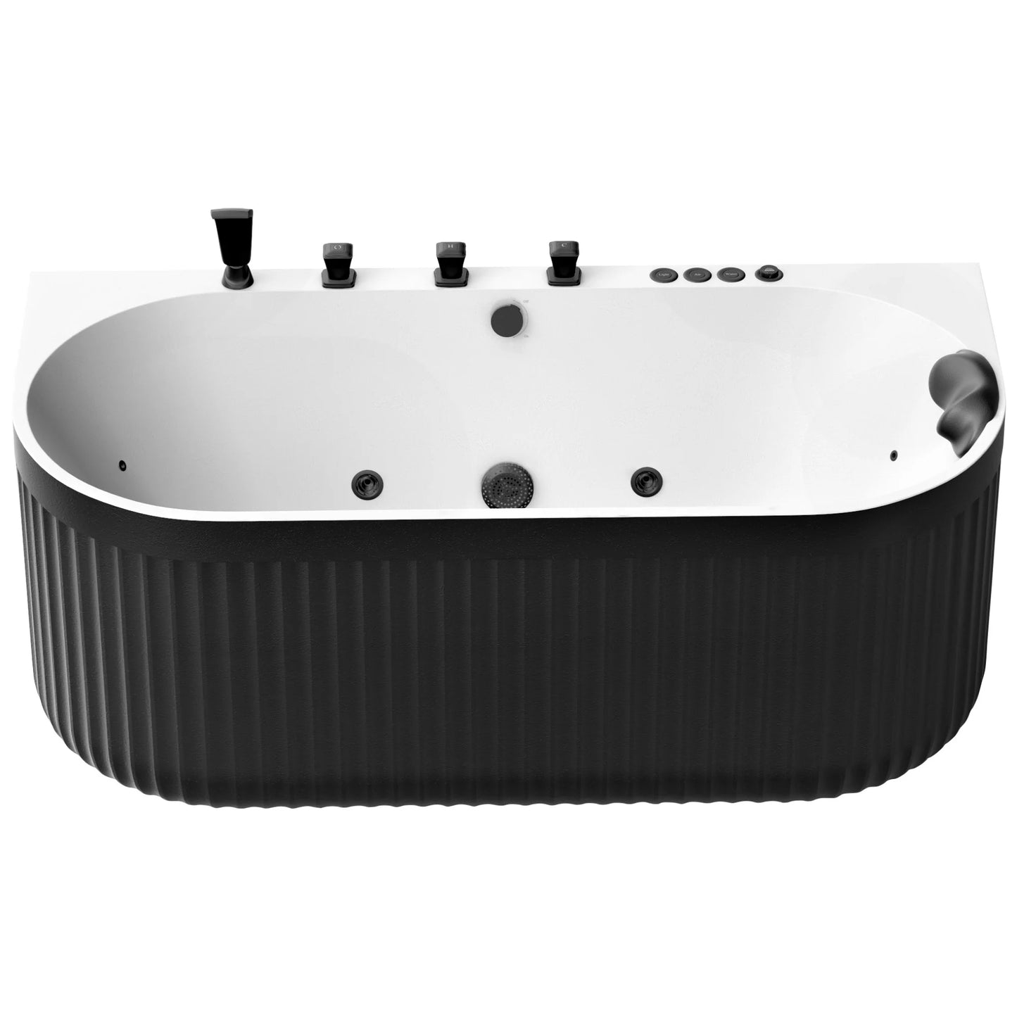Stone Bell 67 in. Flatbottom Freestanding Whirlpool and Air Bathtub with Center Drain and Faucet in Black and White