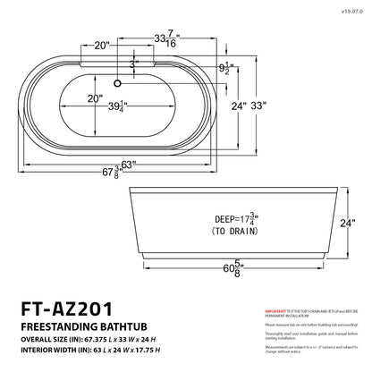 Sofi Series 67 in. L x 34 in. W Acrylic Combination 50 Gallon Capacity Freestanding Bathtub with Center Drain in White
