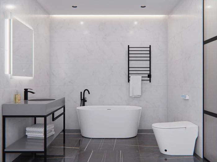 Chand Series 59 in. x 30 in. Flat Bottom Acrylic Freestanding Soaking Bathtub with Center Drain in Glossy White