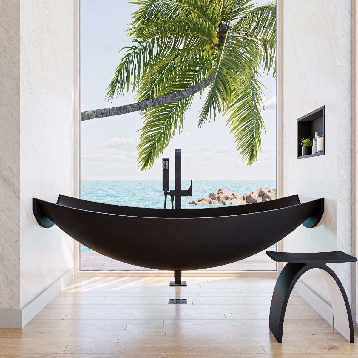Solid Surface Suspended Wall Mounted Hammock Bathtub by Alfi